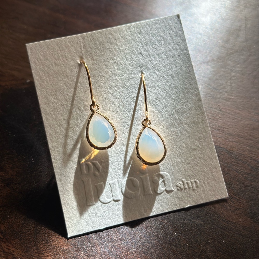New Gold and White Teardrop Earrings